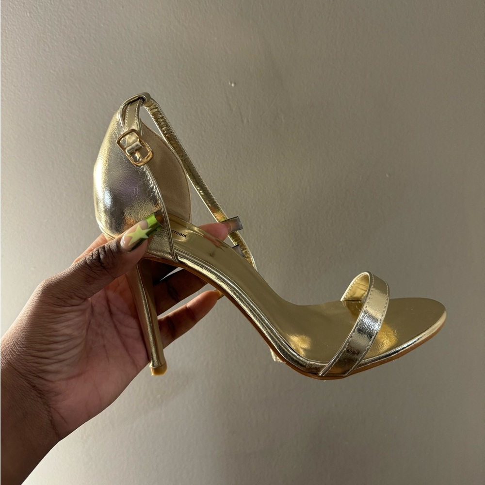 PrettyLittleThing Gold Metallic Strap Heel